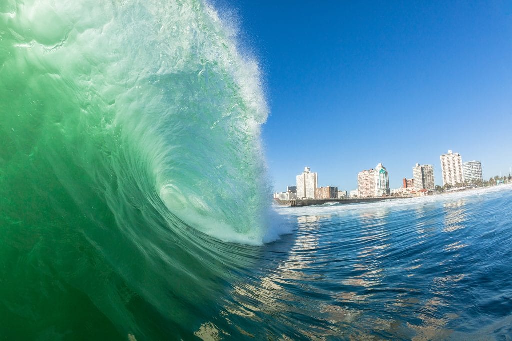 Surfing waves in Durban, South Africa
