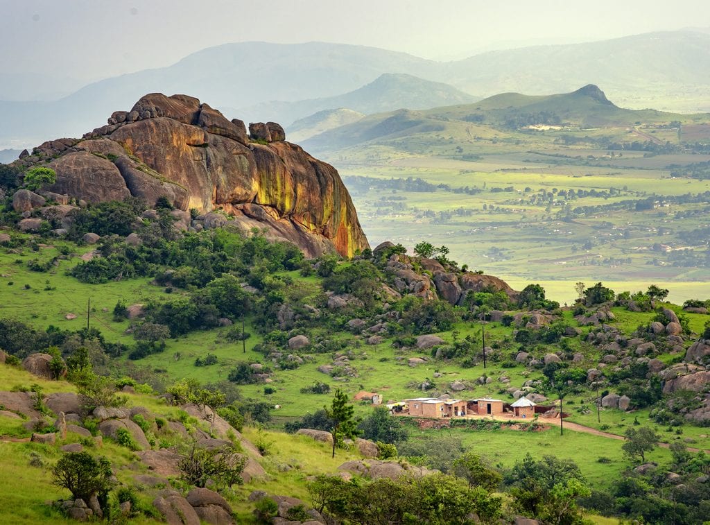 Ezulwini valley in Swaziland with beautiful mountains, trees and